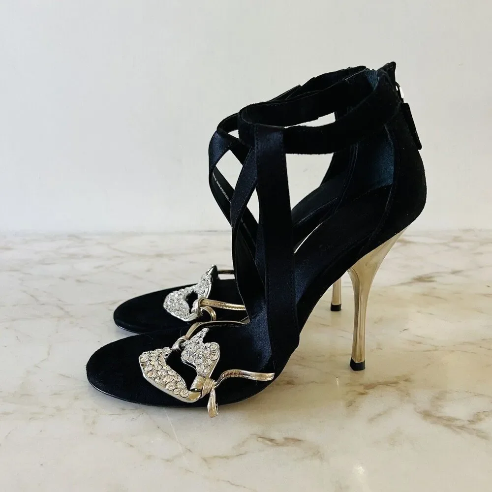2019 GIAMBATTISTA VALLI x H&M Suede Black Crystal Lips Sandals Heels - EU 8/US 7